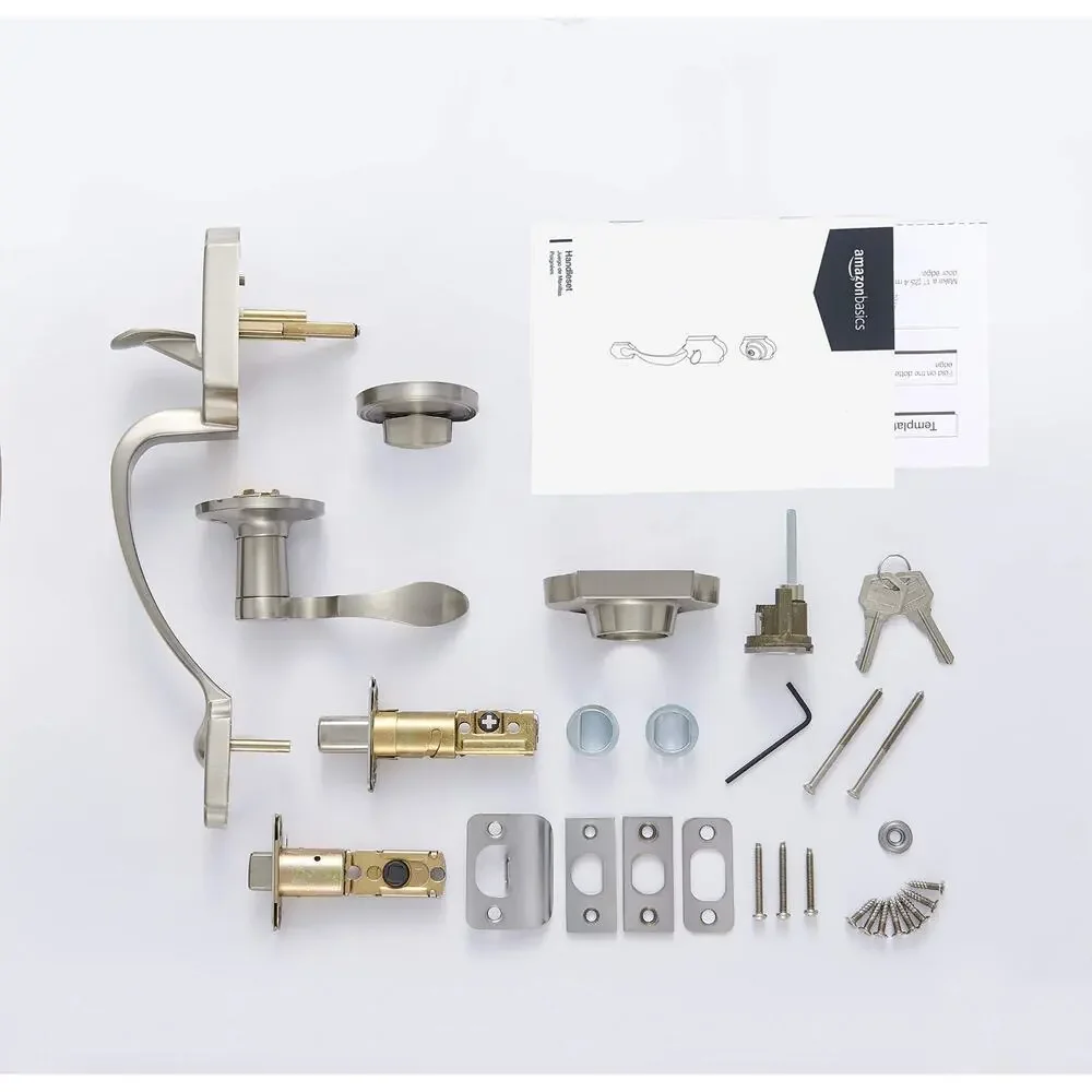 Amazon Basics Handleset with Shelby Lever - Single Cylinder - Satin Nickel
